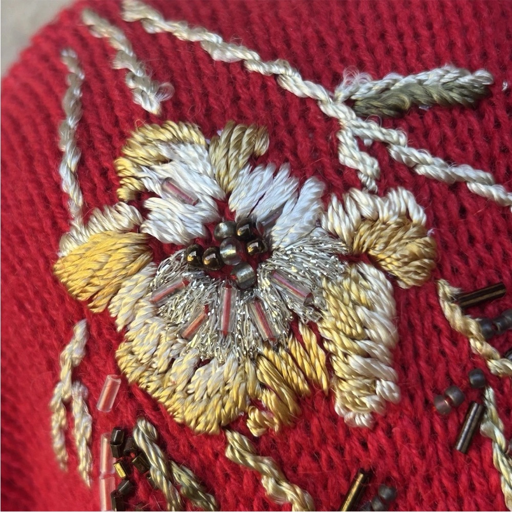 Vintage Carolina Colours Cardigan Sweater Small Red Embroidered Beaded Floral - Picture 6 of 12